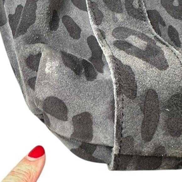CLARE V Suede Leopard Print Tote Shoulder Bag Gray Black Animal Print - Picture 9 of 9